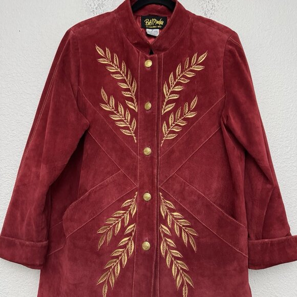 Bob Mackie Wearable Art Jacket Medium Red Suede Gold Embroidered Western Boho - Picture 6 of 16